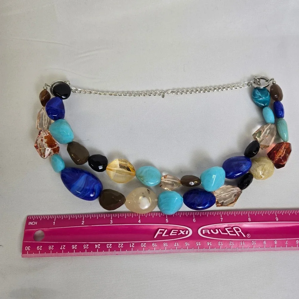 Roman‎ RMN Double Stranded Chunky Beaded Statement Necklace, Silver Tone Chain